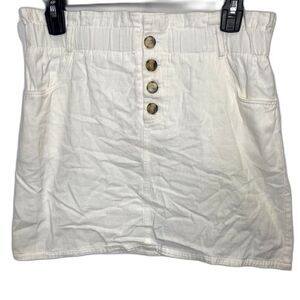 VERY J Mini Skirt Paperbag Button Pockets Y2K Minimalist Resort Womens M White
